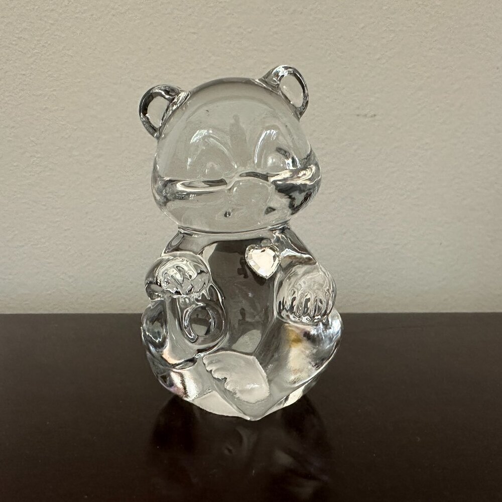 Vintage Fenton Glass Bear With Mirrow Christal Heart Figurine Signed